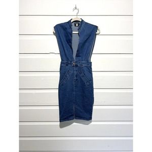 Boohoo Boutique Jessica Open Front Denim MIDI Dress Size Medium 90’s